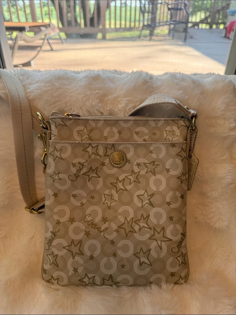 Coach Beige Star & Signature Crossbody Satchel Waverly snow queen satchel
